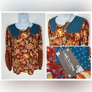 Matilda Jane NWT Floral Top Size XS Garden Mums Floral Peasant Blouse‎ Boho NEW
